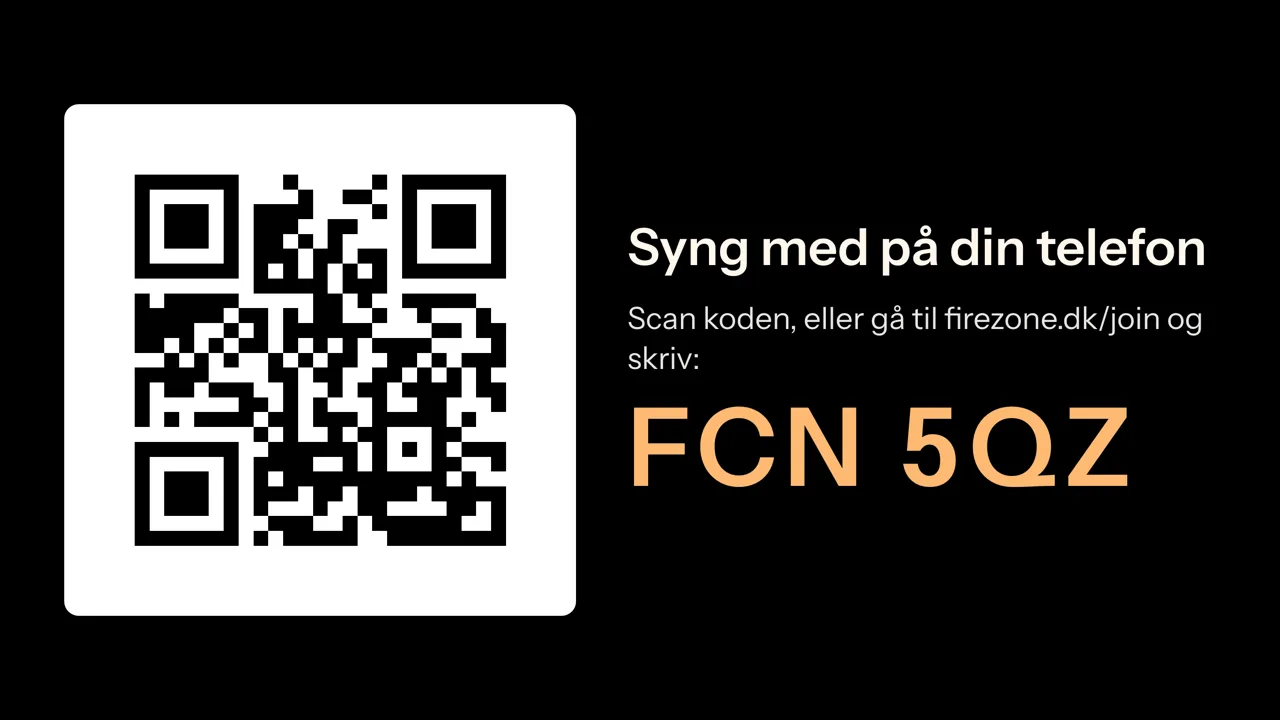 Et tv, der viser en QR-kode og koden til fællessangen